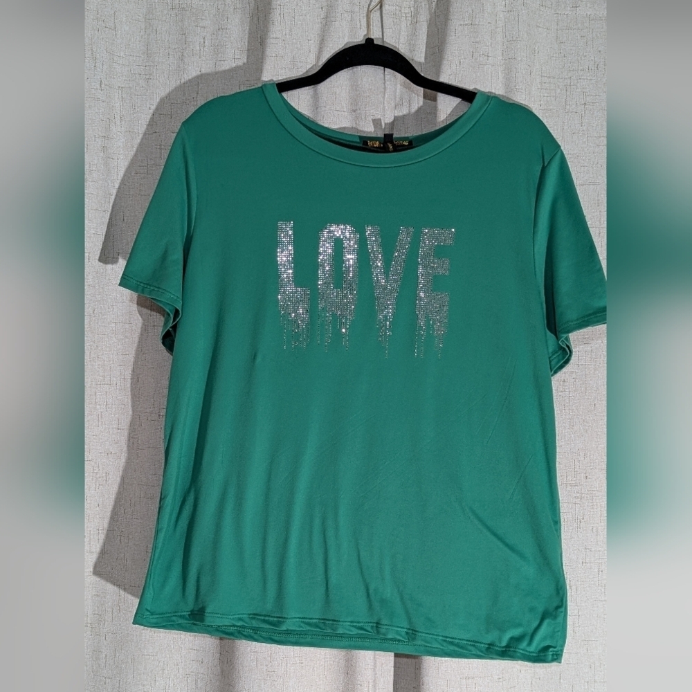 Green Short Sleeve Tee with Silver Accents